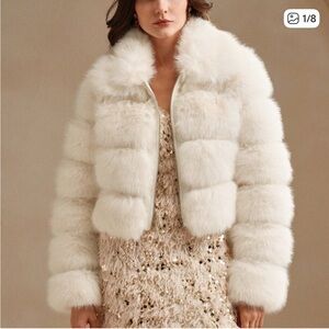 White Faux Fur Jacket Cropped Glam Coat Bridal Wedding Guest Holiday Luxe